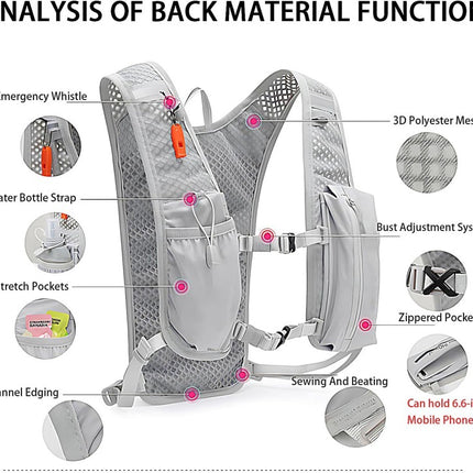 Grey Lightweight Hydration Vest Pack - Breathable Running & Cycling Backpack
