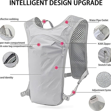 Grey Lightweight Hydration Vest Pack - Breathable Running & Cycling Backpack