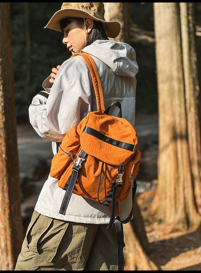 Brown Lightweight Nylon Backpack - Water Resistant Travel Daypack for Women & Men