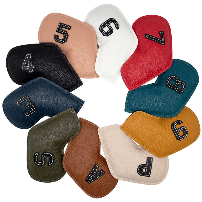 White Golf Iron Head Covers Set of 10 - Waterproof PU Leather Club Protectors with Embroidered Numbers (3-9, P, A, S)