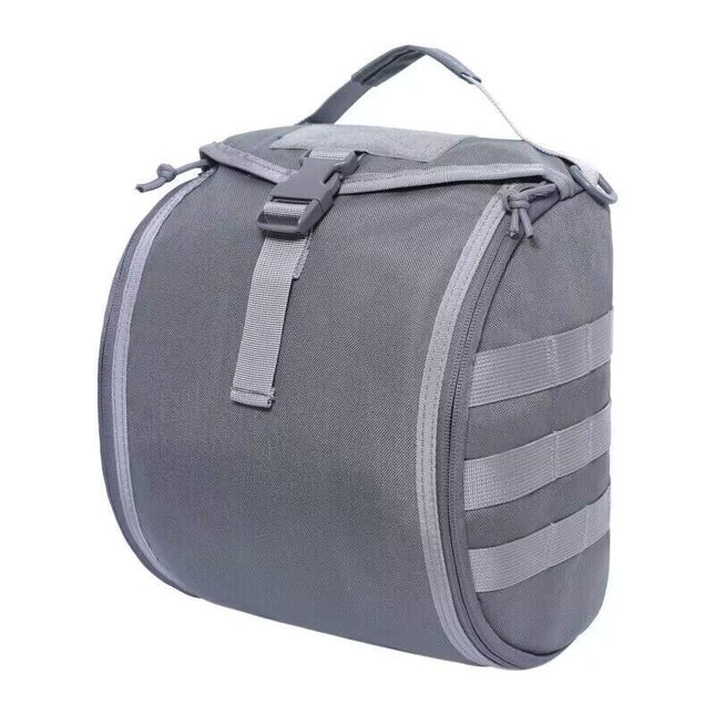Grey Tactical Helmet Bag & Utility Pouch - Padded MOLLE Gear Storage Carrier
