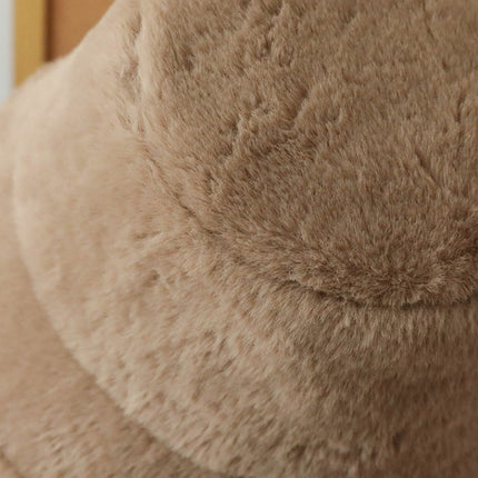 Plush Bucket Hat with Ear Flaps,Warm Furry Winter Hat in White-One size (54-59cm) adjustable