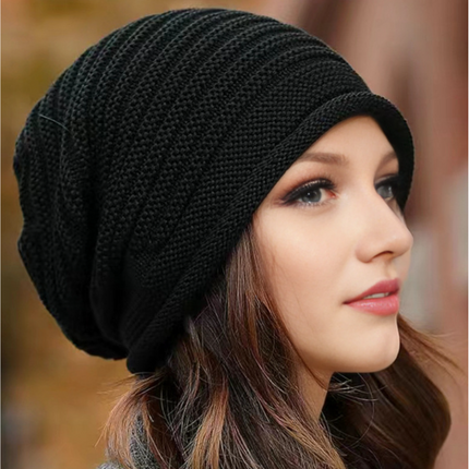 Black Warm & Stylish Women's Knitted Beanie Hats (3-Pack) - Perfect for Cold Weather Comfort