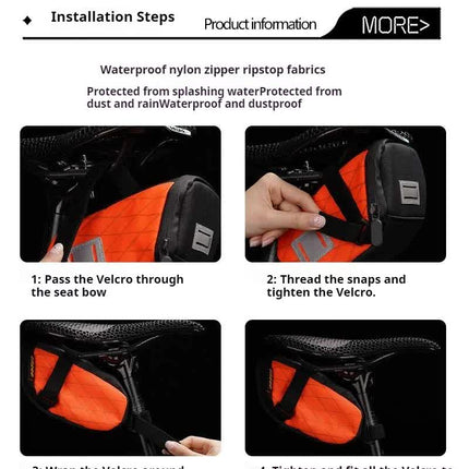 Green And Black Water-Resistant Bicycle Saddle Bag - 1.3L Reflective Seat Pack for Road & Mountain Bikes