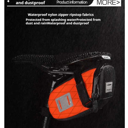 Orange And Black Water-Resistant Bicycle Saddle Bag - 1.3L Reflective Seat Pack for Road & Mountain Bikes