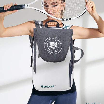 Blue and White Multifunctional Tennis & Badminton Backpack - Waterproof Racket Bag with Shoe Compartment