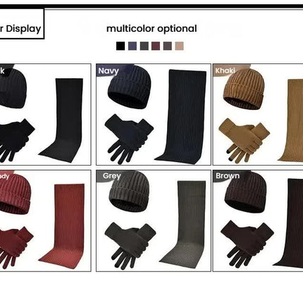 Navy Blue Men's 3-Piece Winter Warm Ribbed Knit Beanie Hat Scarf and Gloves Set