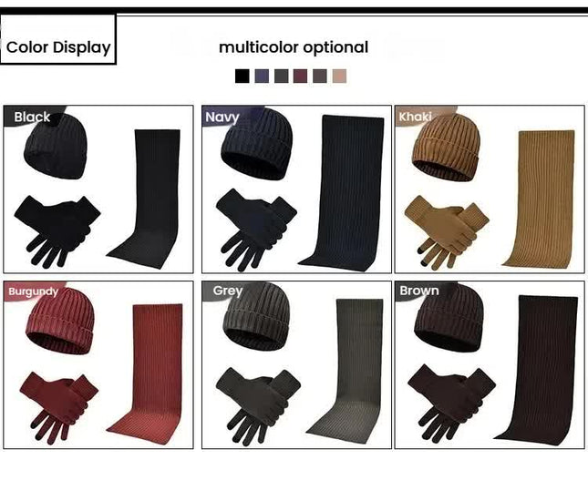 Navy Blue Men's 3-Piece Winter Warm Ribbed Knit Beanie Hat Scarf and Gloves Set