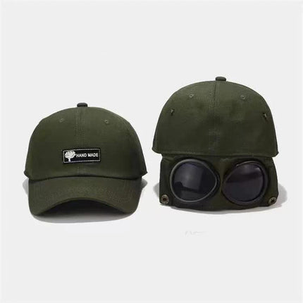Black Stylish Aviator Goggle Baseball Cap - Unisex Outdoor Cotton Sun Hat