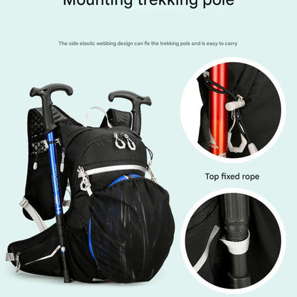 Black Lightweight 16L Outdoor Cycling & Hiking Backpack - Water-Repellent Nylon Daypack with Reflective Strips