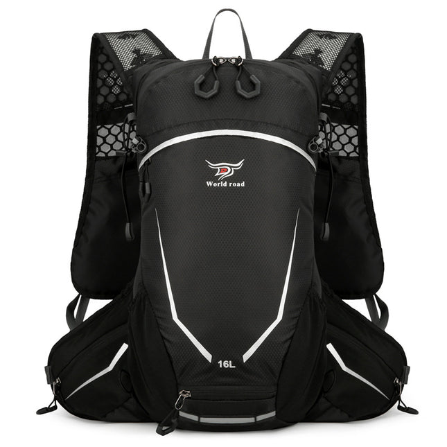 Black Lightweight 16L Outdoor Cycling & Hiking Backpack - Water-Repellent Nylon Daypack with Reflective Strips