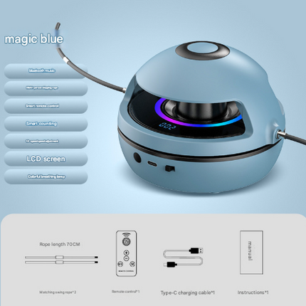 Blue Smart Electric Jump Rope Machine with Bluetooth Music, Remote Control & LED Lights
