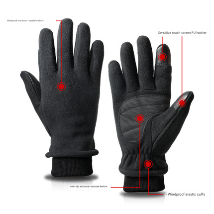 L Black Warm Windproof Touchscreen Gloves - Anti-Slip Grip for Winter Cycling & Outdoor Sports
