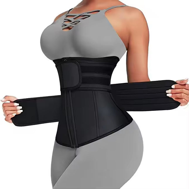 Size S Black Womens Sweat-Enhancing Waist Trainer Belt - Dual Strap Zipper Tummy Control Cincher for Workout & Postpartum Shaping