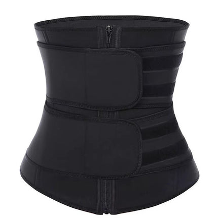 Size M Black Womens Sweat-Enhancing Waist Trainer Belt - Dual Strap Zipper Tummy Control Cincher for Workout & Postpartum Shaping