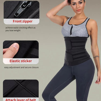Size XXXL Black Womens Sweat-Enhancing Waist Trainer Belt - Dual Strap Zipper Tummy Control Cincher for Workout & Postpartum Shaping