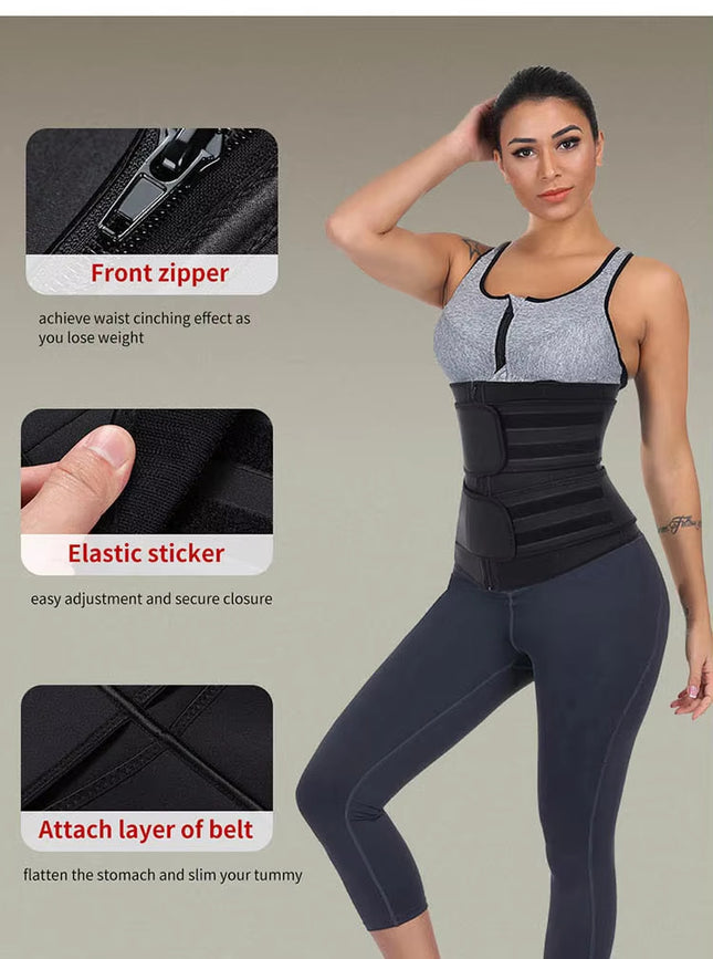 Size XXXL Black Womens Sweat-Enhancing Waist Trainer Belt - Dual Strap Zipper Tummy Control Cincher for Workout & Postpartum Shaping