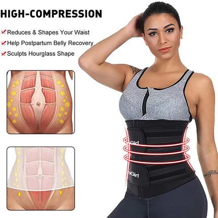 Size 4XL Black Womens Sweat-Enhancing Waist Trainer Belt - Dual Strap Zipper Tummy Control Cincher for Workout & Postpartum Shaping
