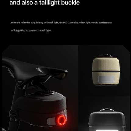 Khaki Compact Bike Saddle Bag - Quick-Release Water-Resistant Tail Pouch with Reflective Accents