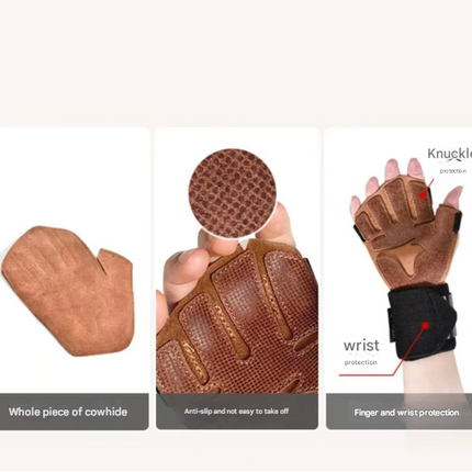 Size S Dark Brown Premium Cowhide Leather Weightlifting Gloves with Wrist Support - Non-Slip Grip, Breathable Fitness Workout Gloves for Gym, WODs, Dumbbells