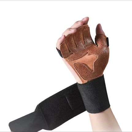 Size M Dark Brown Premium Cowhide Leather Weightlifting Gloves with Wrist Support - Non-Slip Grip, Breathable Fitness Workout Gloves for Gym, WODs, Dumbbells