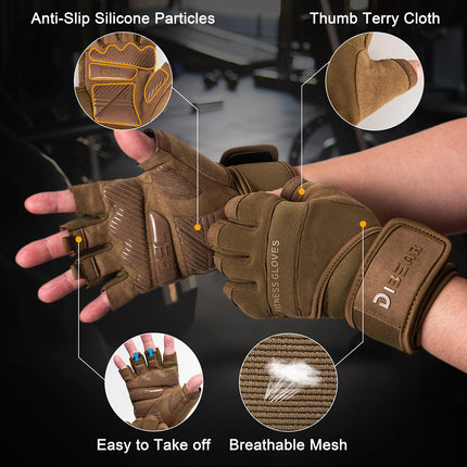 Size L Green Heavy Duty Workout Gloves with Wrist Support - Anti-Slip Gel Padded Gym Gloves for Weightlifting, Training & Fitness