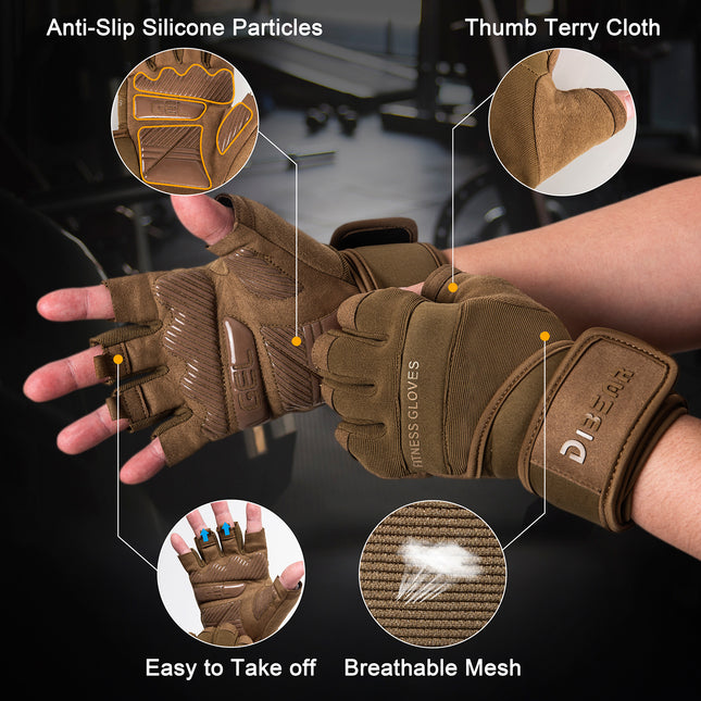 Size XL Black Heavy Duty Workout Gloves with Wrist Support - Anti-Slip Gel Padded Gym Gloves for Weightlifting, Training & Fitness