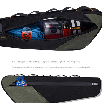 Black and Green Waterproof Bicycle Frame Bag - 2.5L Slim Top Tube Storage Pouch for Cycling Essentials