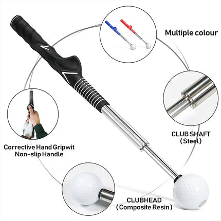 Red Pro Golf Swing Trainer - Extendable with Audible Click & Corrective Grip Aid