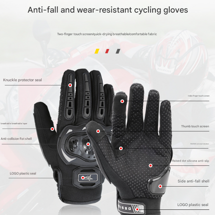 Size 2XL Black Protective Motorcycle Riding Gloves - Hard Knuckle Armour & Touchscreen Fingertips