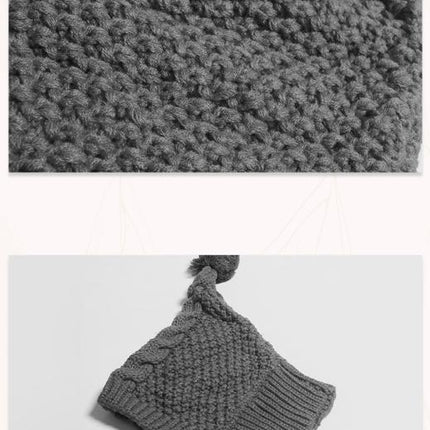 Size L Grey Whimsical Knit Dog Hat with Pom-Pom - Cozy Winter Pet Beanie & Snood