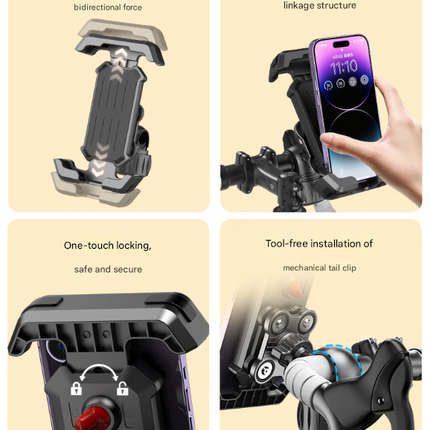 Black Heavy Duty Bike Phone Mount - Anti-Shake Motorcycle Holder with Secure Lock, 360 Rotation Cradle for All-Terrain Cycling
