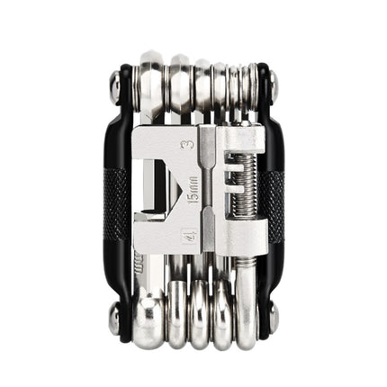 Black and Silver 16 in 1 Bicycle Repair Multi Tool - Compact Folding Bike Tool Kit with Chain Breaker for MTB Road Cycling