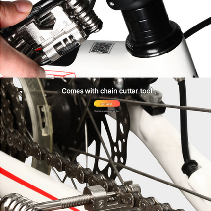 Black and Silver 16 in 1 Bicycle Repair Multi Tool - Compact Folding Bike Tool Kit with Chain Breaker for MTB Road Cycling