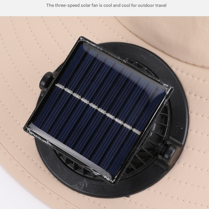 Navy Blue Outdoor Solar Fan Sun Hat - Large Brim Fishing Hiking Hat with Neck Cape