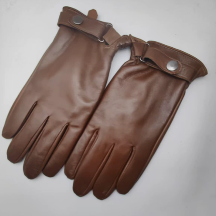 L Brown Premium Men's Genuine Sheepskin Leather Driving & Cycling Gloves