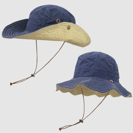 Blue Wide Brim Outdoor Cowboy Sun Hat - Adjustable & Breathable for Hiking, Fishing, and Camping