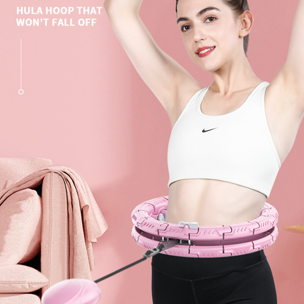 White 24 Sections Adjustable Smart Hula Hoop with Weighted Ball - Never-Fall Fitness Ring with Massage Nodes for Core Training