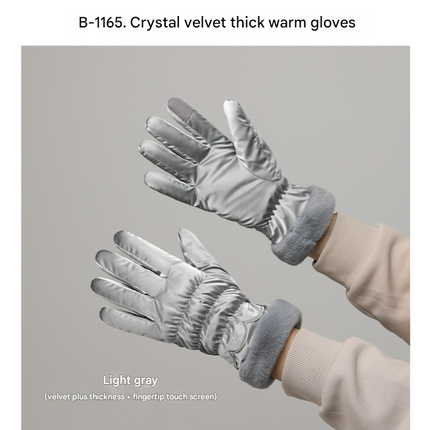 Light Gray Elegant Women's Thermal Winter Gloves - Waterproof & Windproof Touchscreen Gloves with Faux Fur Cuff