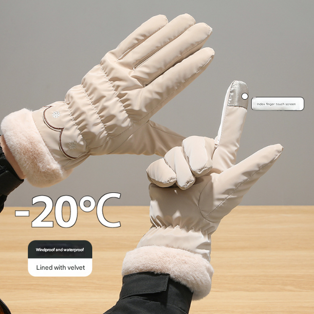 Light Gray Elegant Women's Thermal Winter Gloves - Waterproof & Windproof Touchscreen Gloves with Faux Fur Cuff