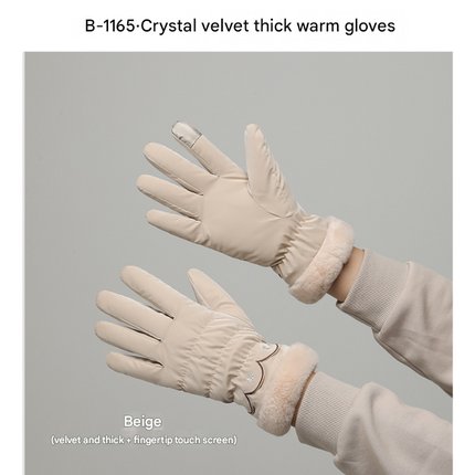 Light Gray Elegant Women's Thermal Winter Gloves - Waterproof & Windproof Touchscreen Gloves with Faux Fur Cuff
