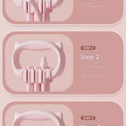 Pink Adjustable Resistance Chest Expander with 6 Levels - Cute Cat Ear Puller for Full Body Workout