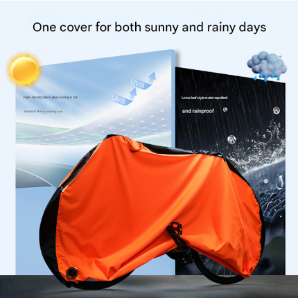 Size M Black And Orange All-Weather 210D Bicycle Cover - Waterproof & UV-Proof Outdoor Bike Protector with Lock Hole & Storage Bag