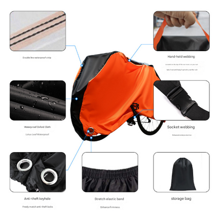 Size M Black And Orange All-Weather 210D Bicycle Cover - Waterproof & UV-Proof Outdoor Bike Protector with Lock Hole & Storage Bag