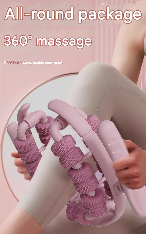 Purple 360° Wrap-Around Muscle Roller - 28-Wheel Massager for Legs, Arms & Calves
