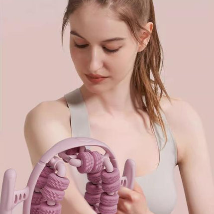 Pink 360°Wrap-Around Muscle Roller - 28-Wheel Massager for Legs, Arms & Calves