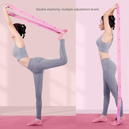 Dark Blue Instructional Yoga Stretch Strap with Embroidered Pose Guide - 11-Loop Flexibility Band
