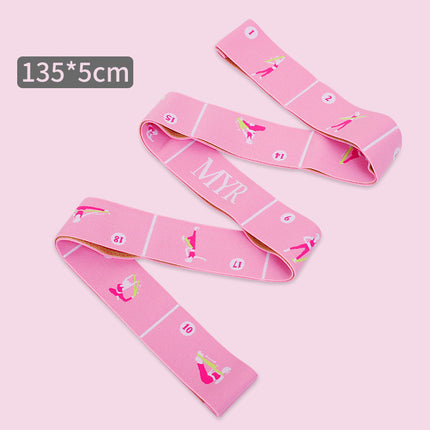 Pink Instructional Yoga Stretch Strap with Embroidered Pose Guide - 11-Loop Flexibility Band