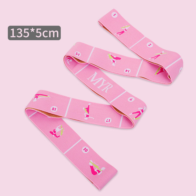 Pink Instructional Yoga Stretch Strap with Embroidered Pose Guide - 11-Loop Flexibility Band