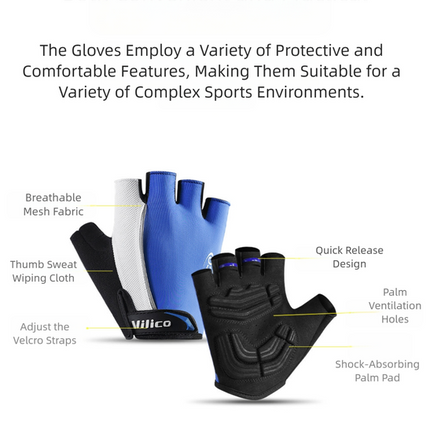 Size M Blue Padded Half-Finger Cycling Gloves - Breathable Shock-Absorbing Workout Gloves for Gym & Fitness